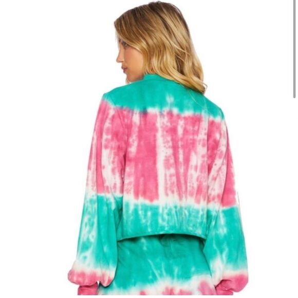 Beach Riot TIE DYE AVA SWEATSHIRT TEAL AZALEA Mock Neck Size Small - Picture 2 of 5
